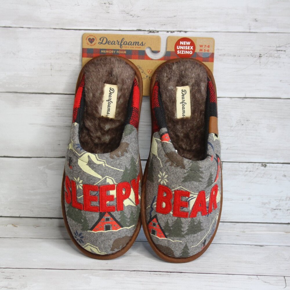 Dearfoams Slippers Youth Boy's Size 5 6 Sleepy Bear